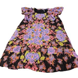 Free People Twilight Combo Floral Mini Dress  Ruffle Sleeve  L MSRP $138